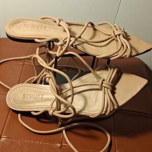 Schutz Lace-Up Sandals in Beige
